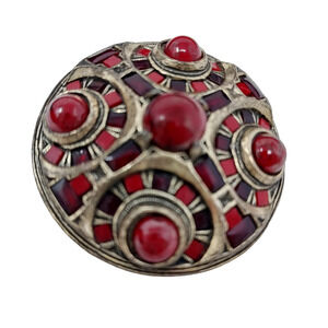 Vintage Celtic Brooch Pendant Shawl Pin Miracle Britain Red Aged Gold Tone 1.75"